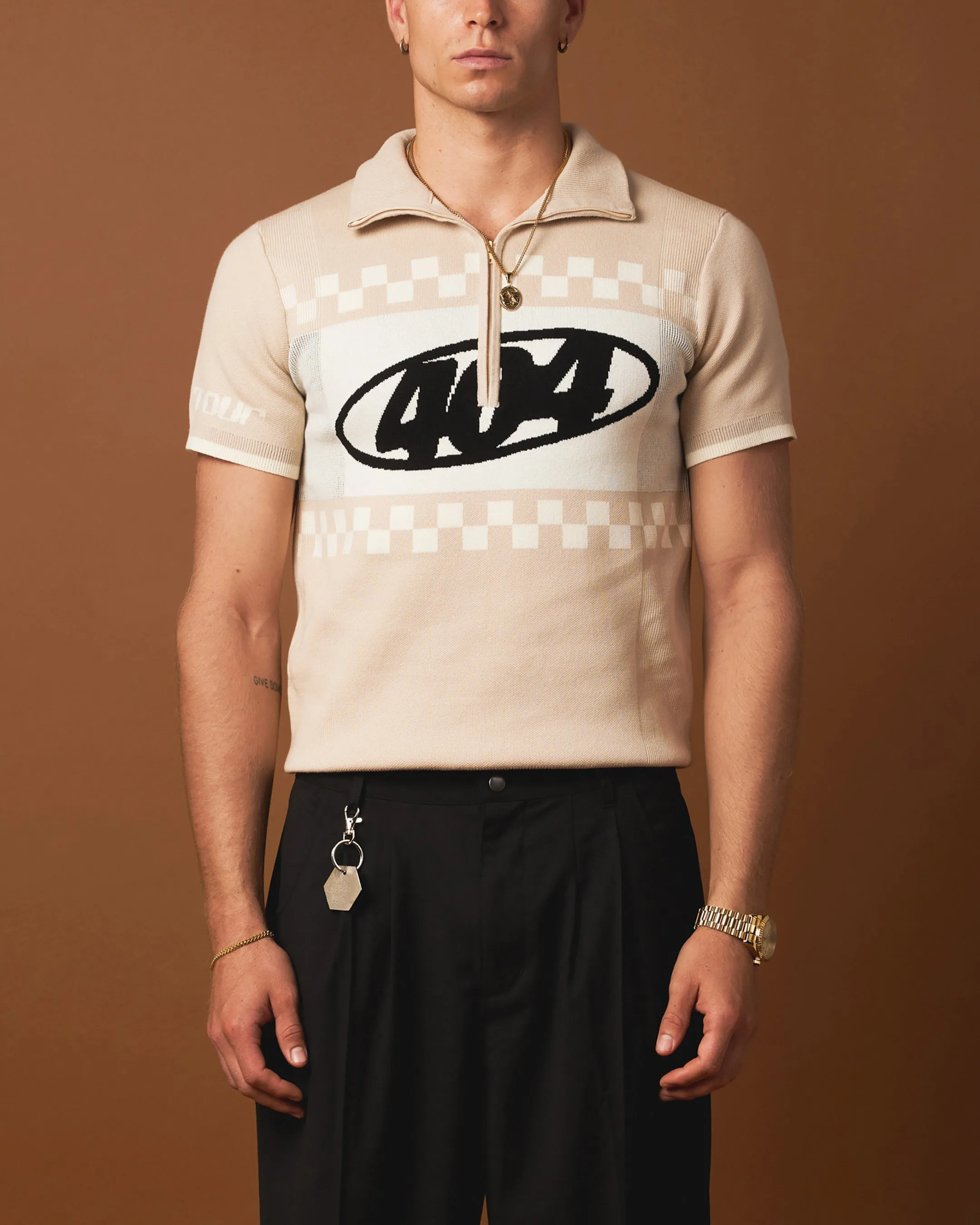 404 Knit Cycling Polo Shirt Tan