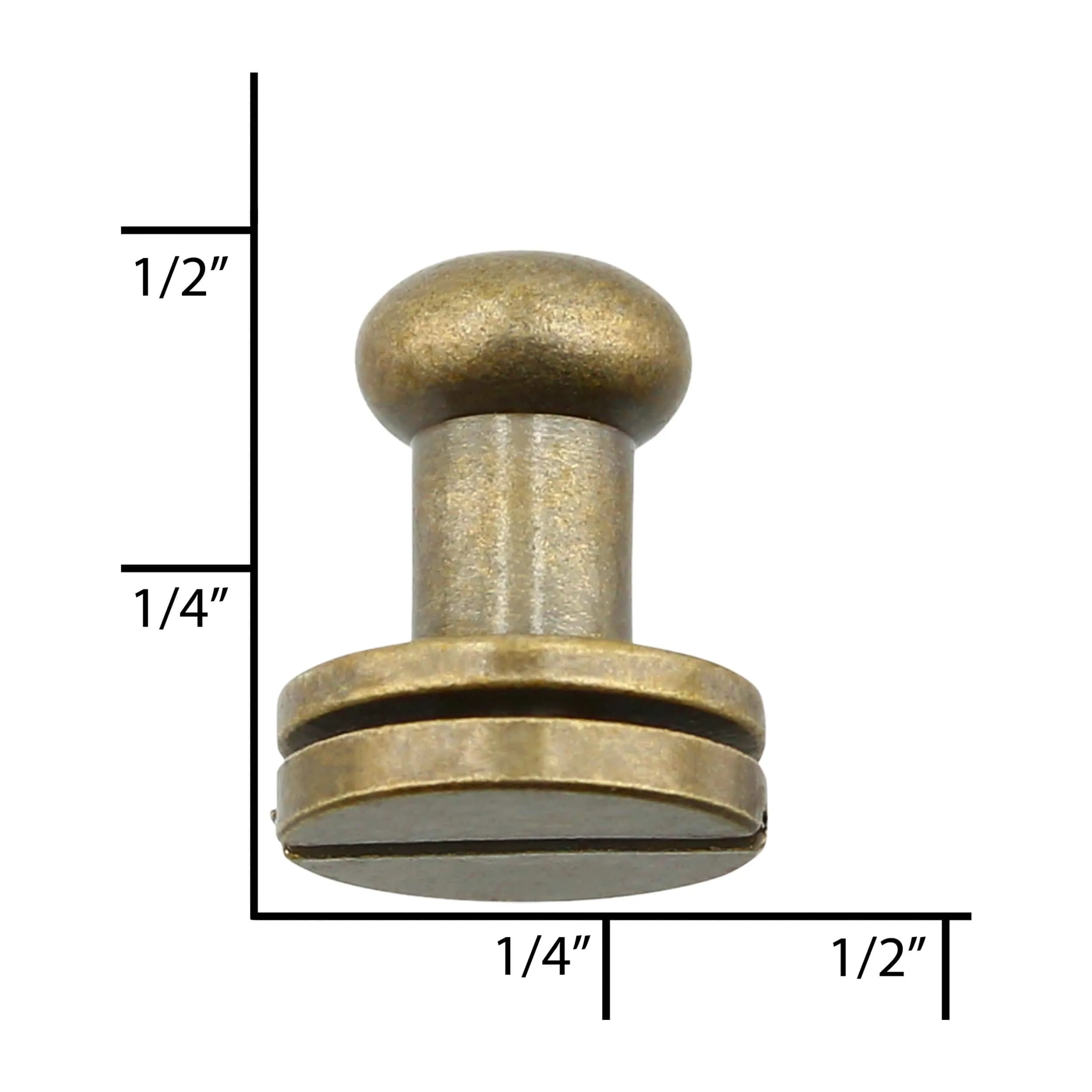 9mm, Antique Brass, Round Top Collar Button Stud with Screw, Solid Brass, #P-2134-ANTB