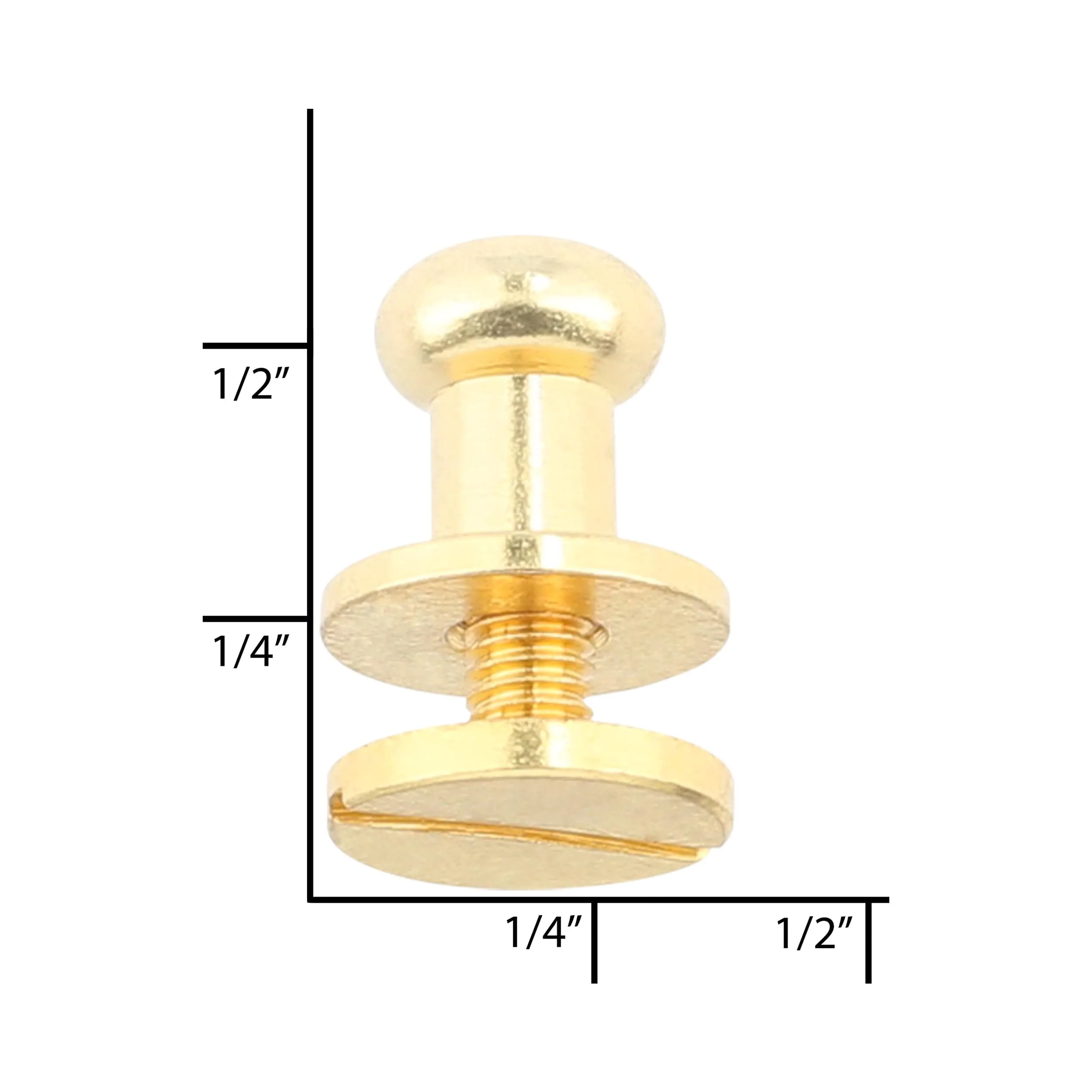 9mm, Gold, Round Top Collar Button Stud with Screw, Solid Brass, #P-2134-GOLD