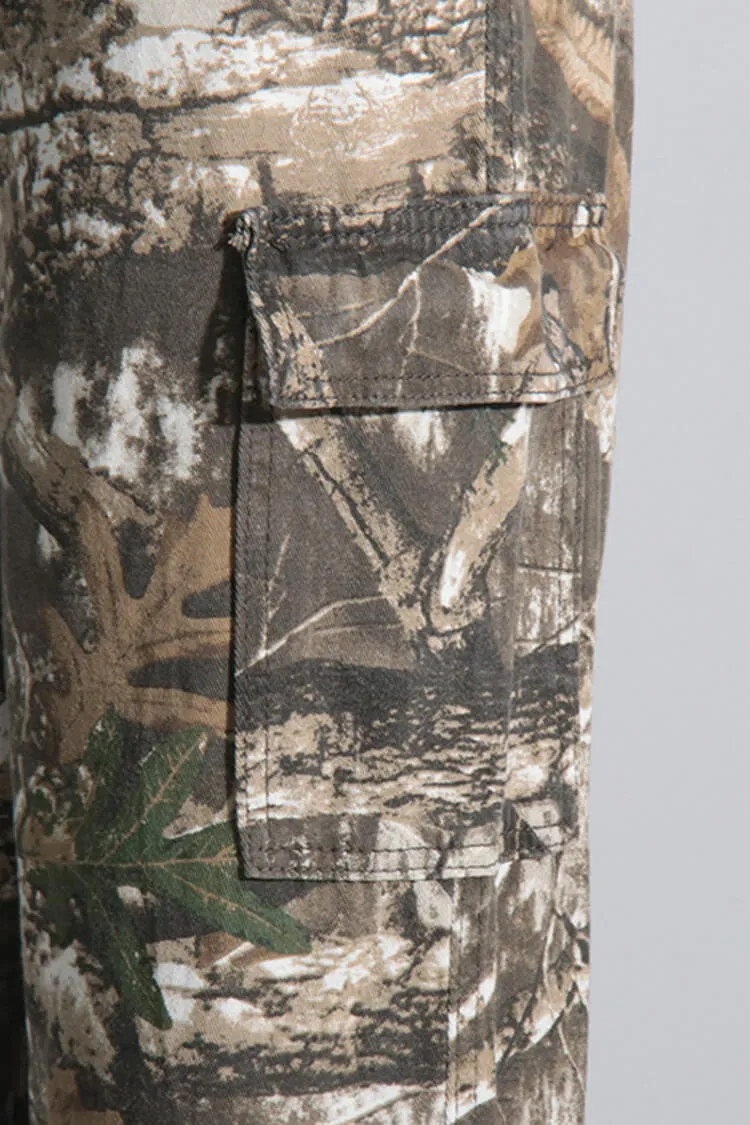 Adventurous Tropical Print Cargo Pocket High Rise Straight Leg Camo Jeans