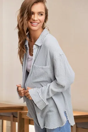 Amy Soft Washed Crinkled Gauze Button Down Shirt