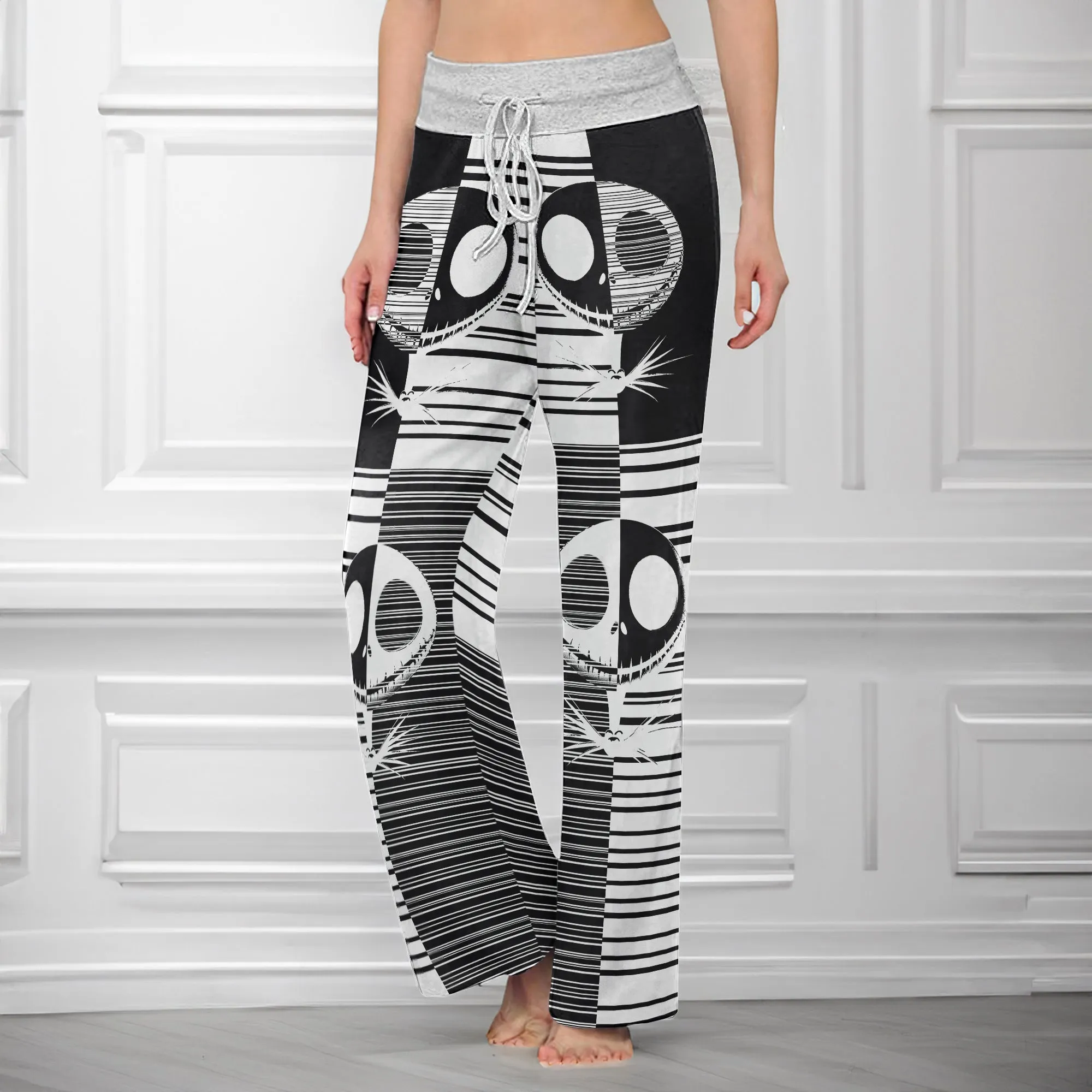 Black & White Nightmare Art Women's High-waisted Wide Leg Pants