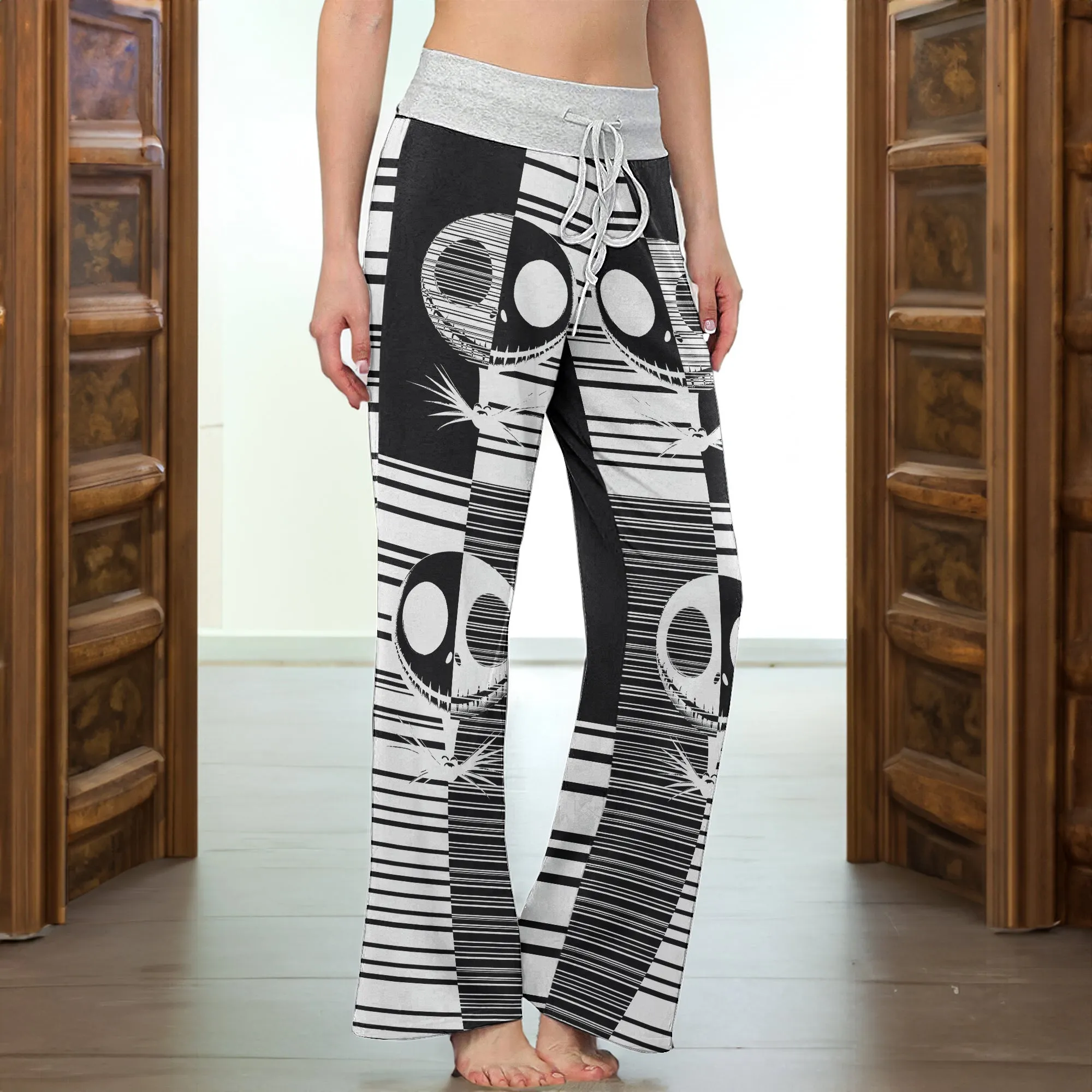 Black & White Nightmare Art Women's High-waisted Wide Leg Pants