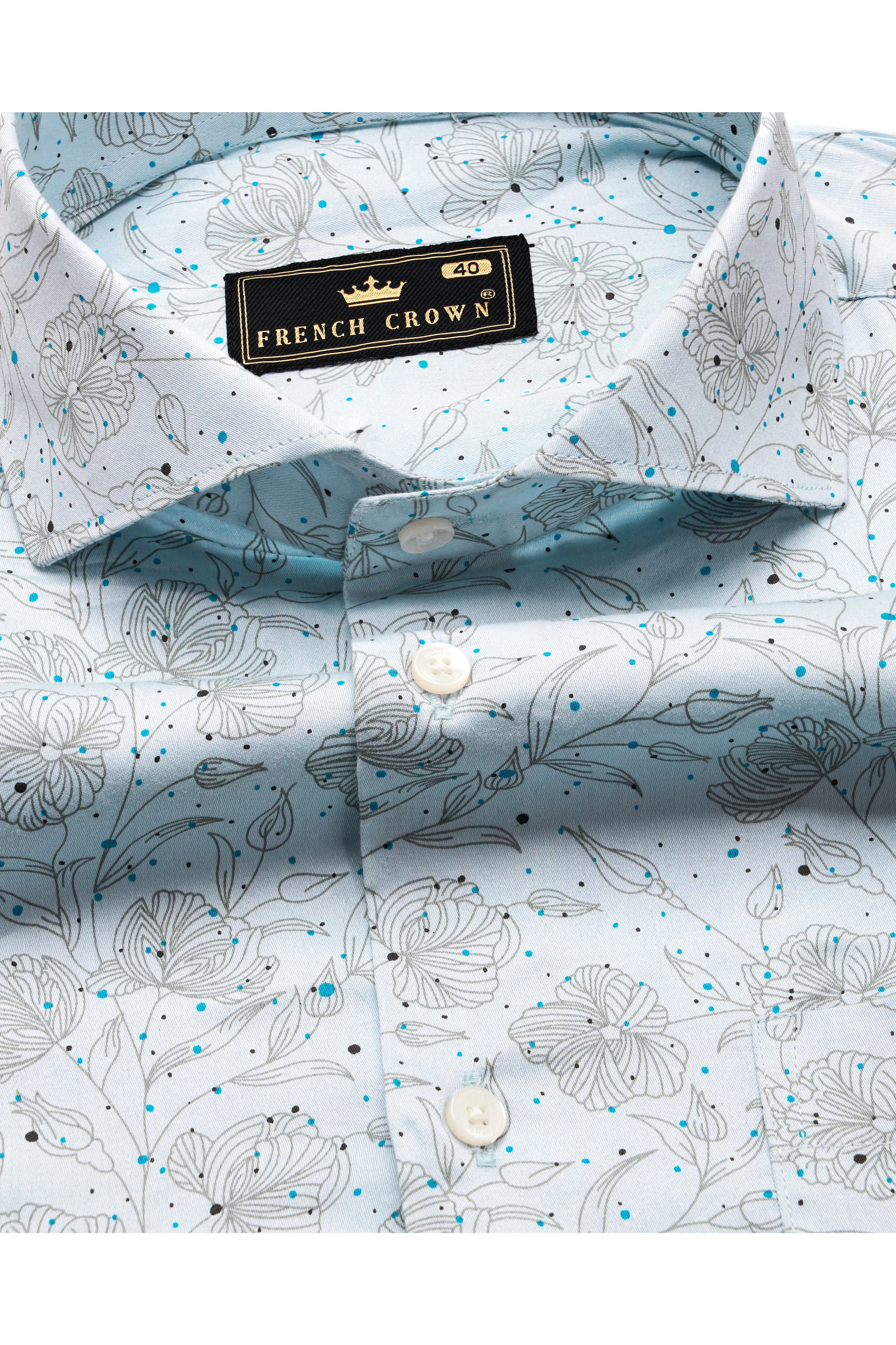 Blizzard Blue Floral Printed Super Soft Premium Cotton Shirt