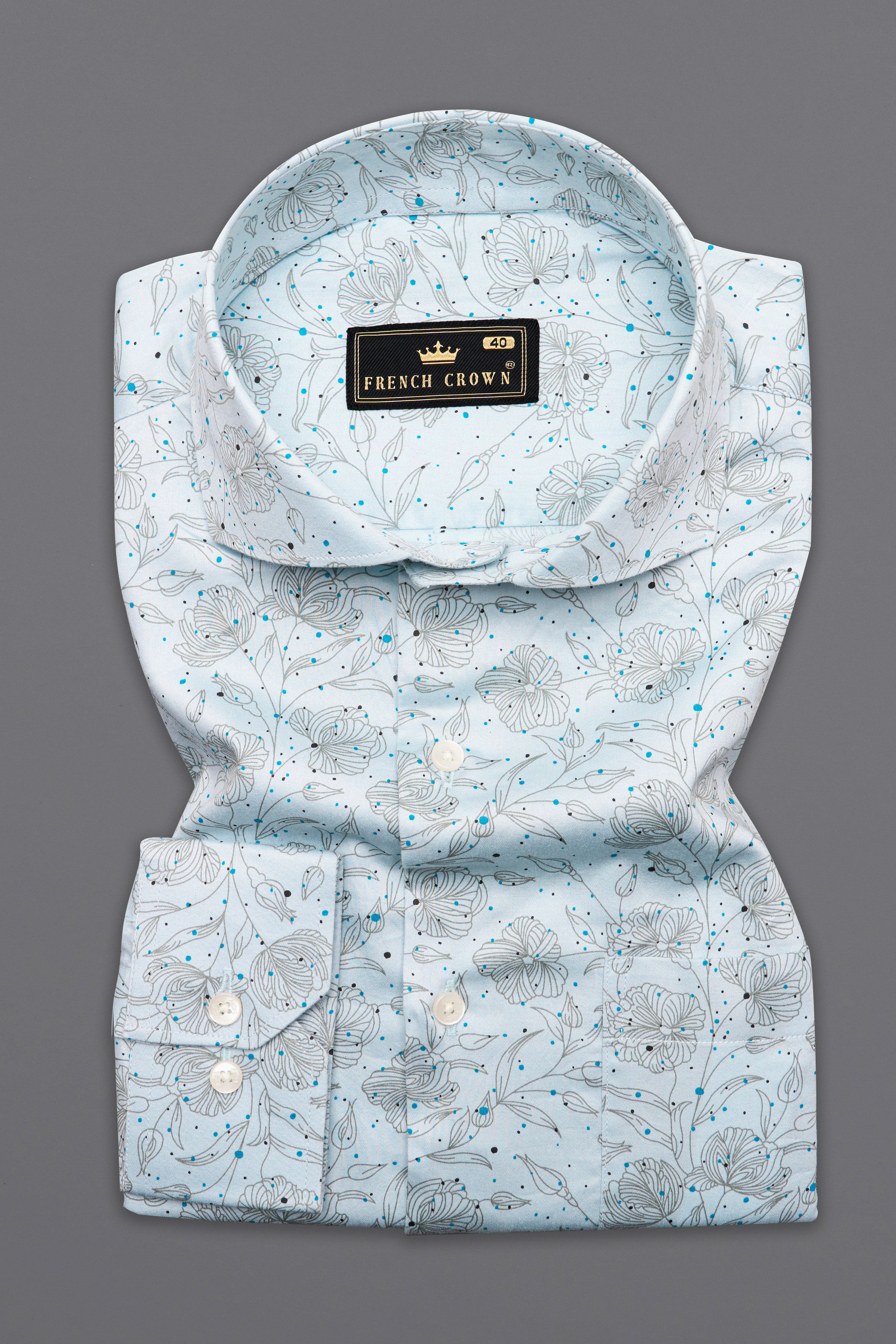 Blizzard Blue Floral Printed Super Soft Premium Cotton Shirt