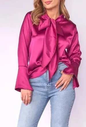 Bow-Tie Neck Satin Blouse