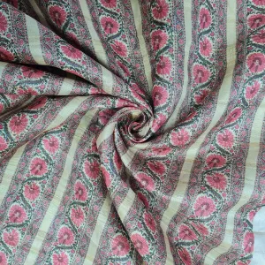 Brown With Cream Traditional Floral Print Dobbysser Silk Fabric