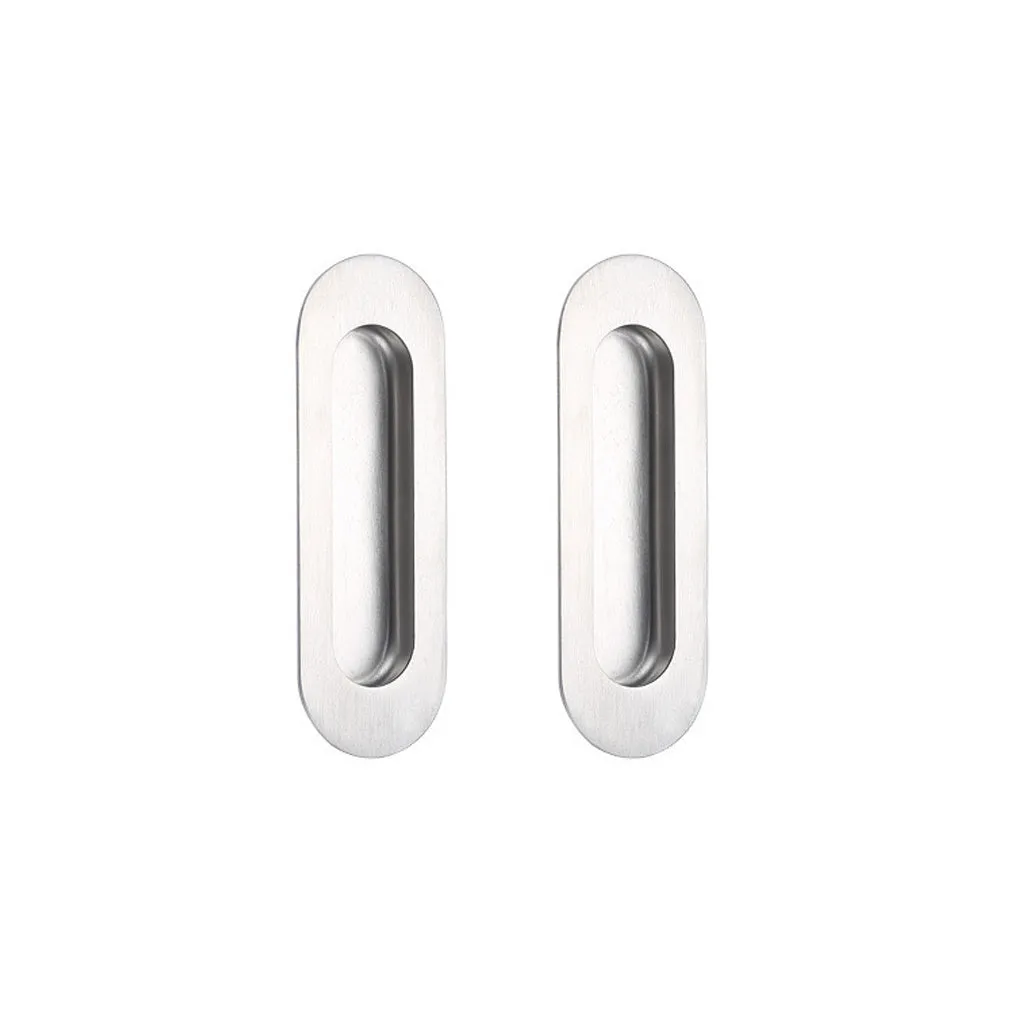 Burbank 120mm Sliding Door Oval Flush Pulls Pair and Single Finger Pull - Satin Stainless Steel