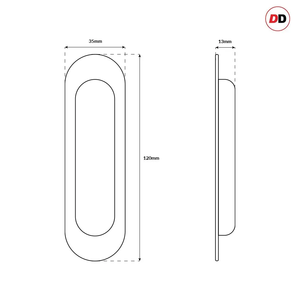 Burbank 120mm Sliding Door Oval Flush Pulls Pair and Single Finger Pull - Satin Stainless Steel