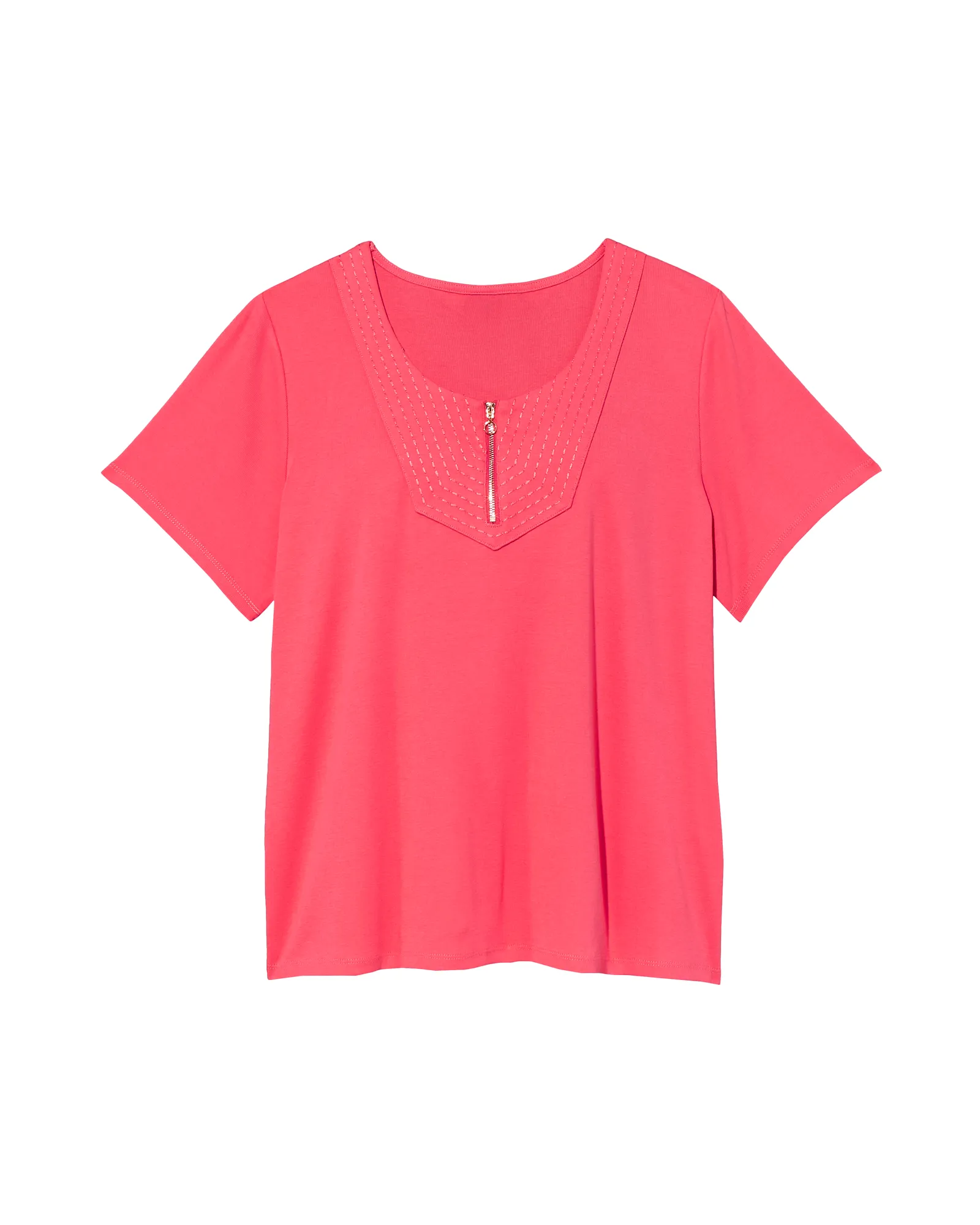 Carlisle Zip Front Cotton Top | Coral