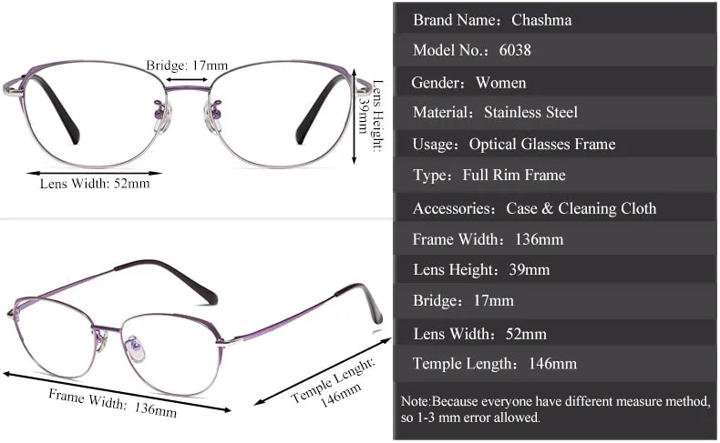 Chashmam Ochki Women's Full Rim Square Oval Titanium Eyeglasses