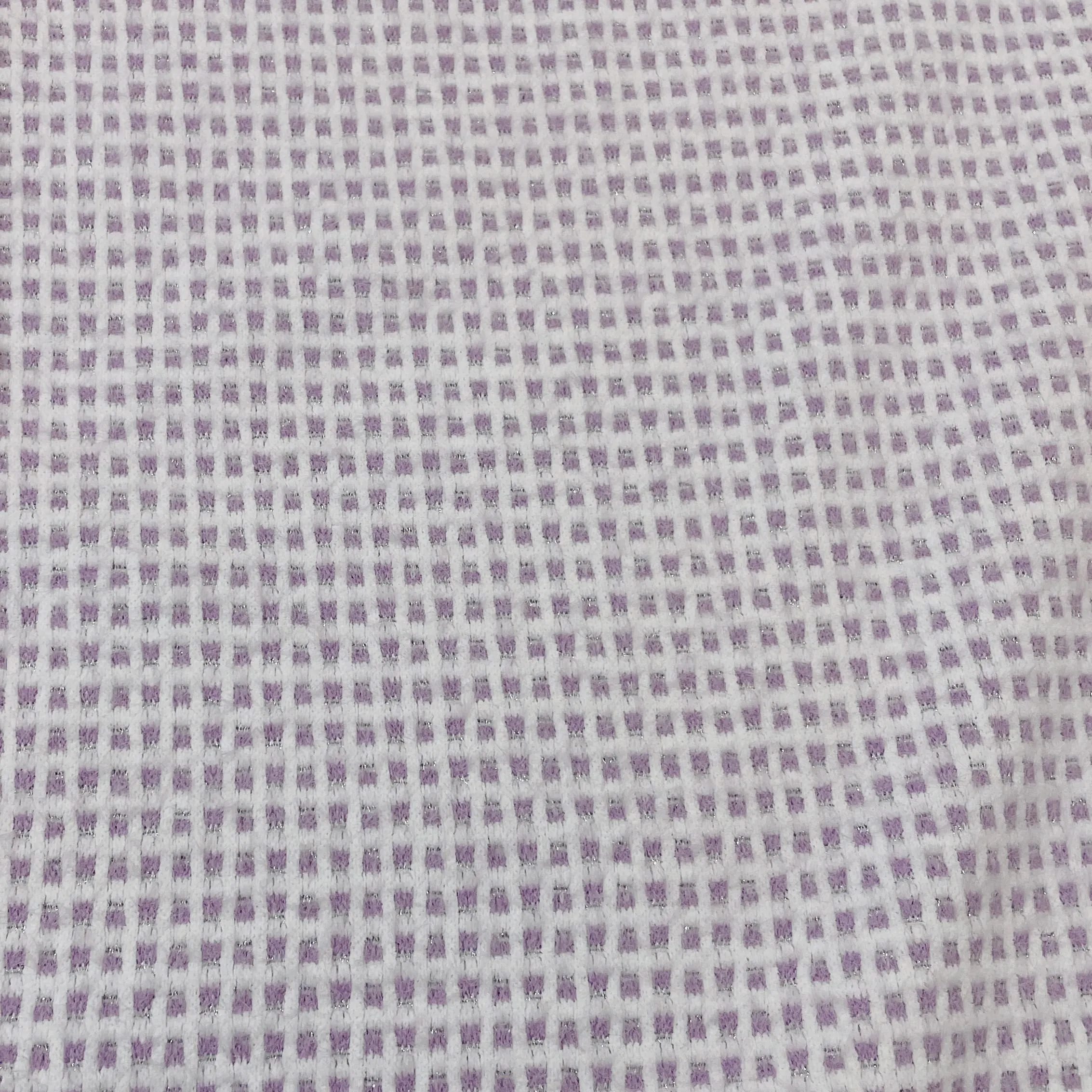 Classic Purple White Check Print Woollen Tweed Lycra Fabric