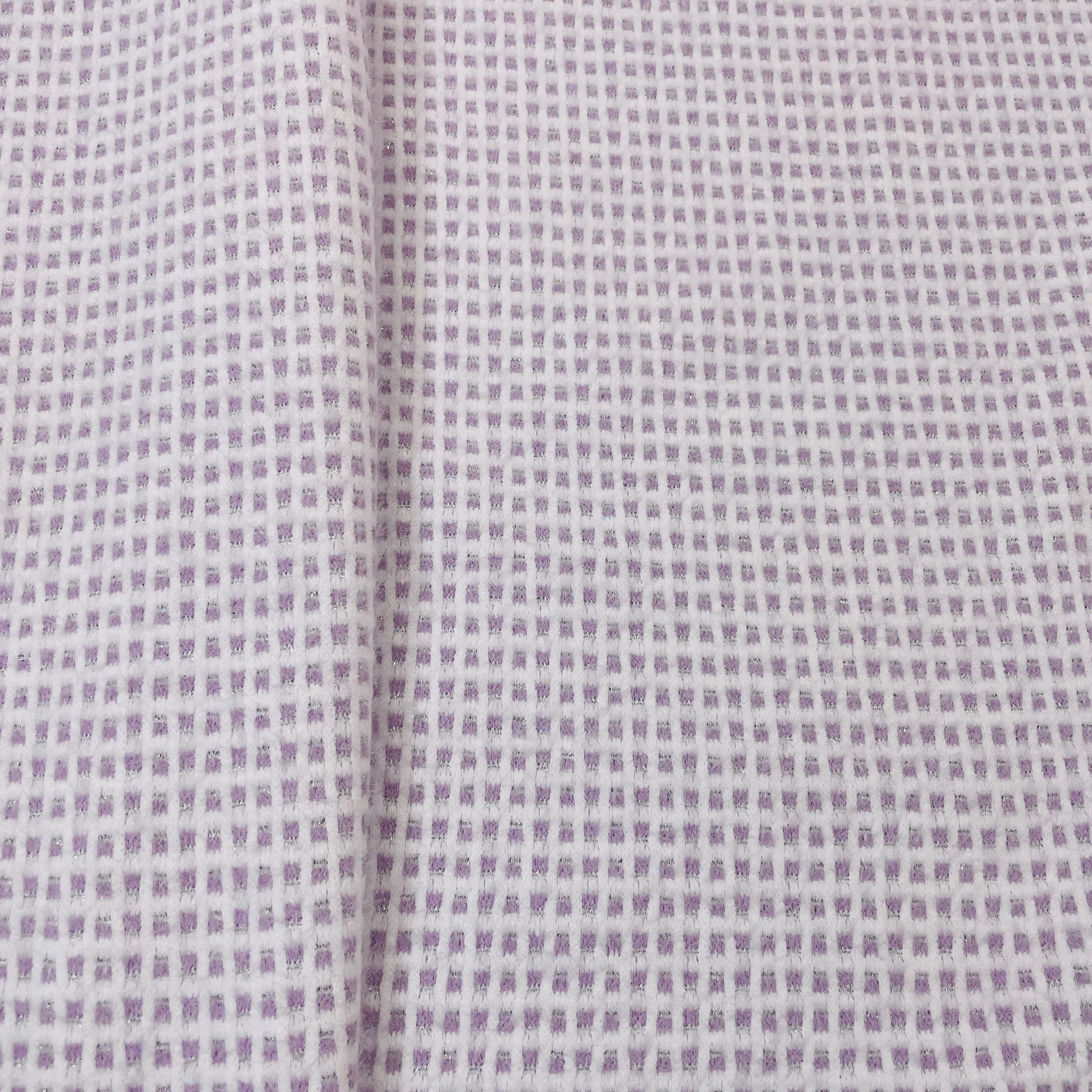 Classic Purple White Check Print Woollen Tweed Lycra Fabric