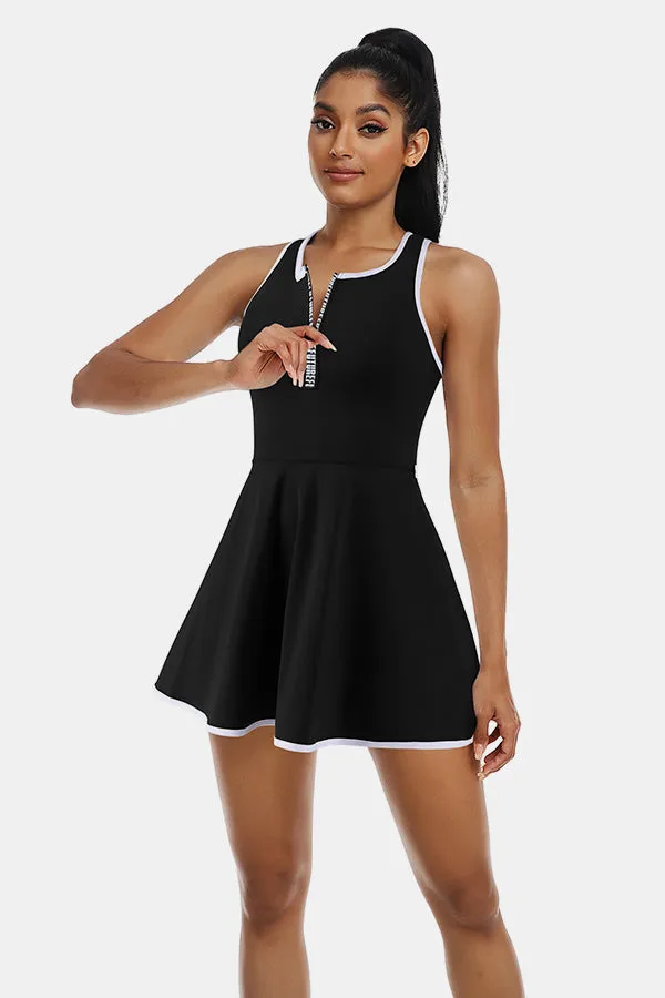 Clearance | Tennis Dress Workout Dress with Shorts and Built-in Bra Sleeveless Athletic Racerback Black Golf Dress