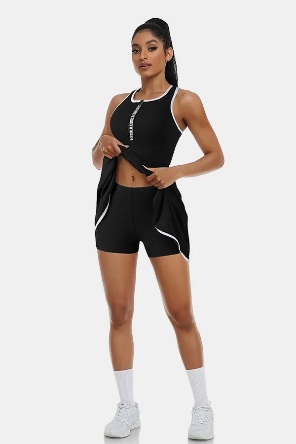 Clearance | Tennis Dress Workout Dress with Shorts and Built-in Bra Sleeveless Athletic Racerback Black Golf Dress