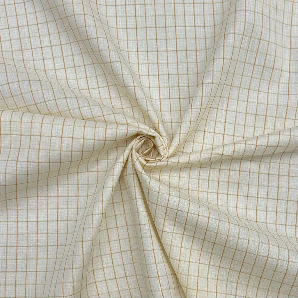 Cream Checkered Cotton Shirting Fabric