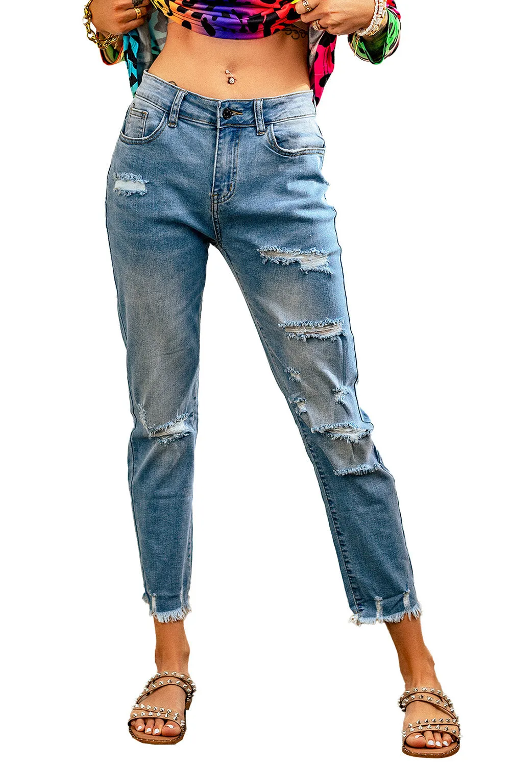 Distressed Boyfriend Denim Pants