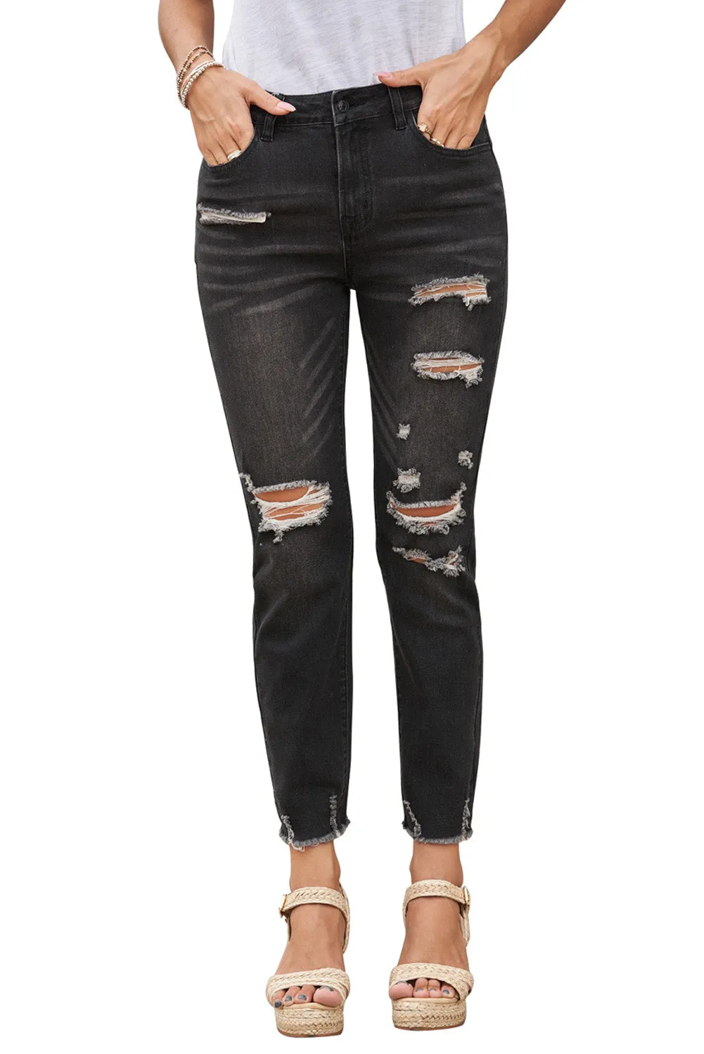 Distressed Boyfriend Denim Pants