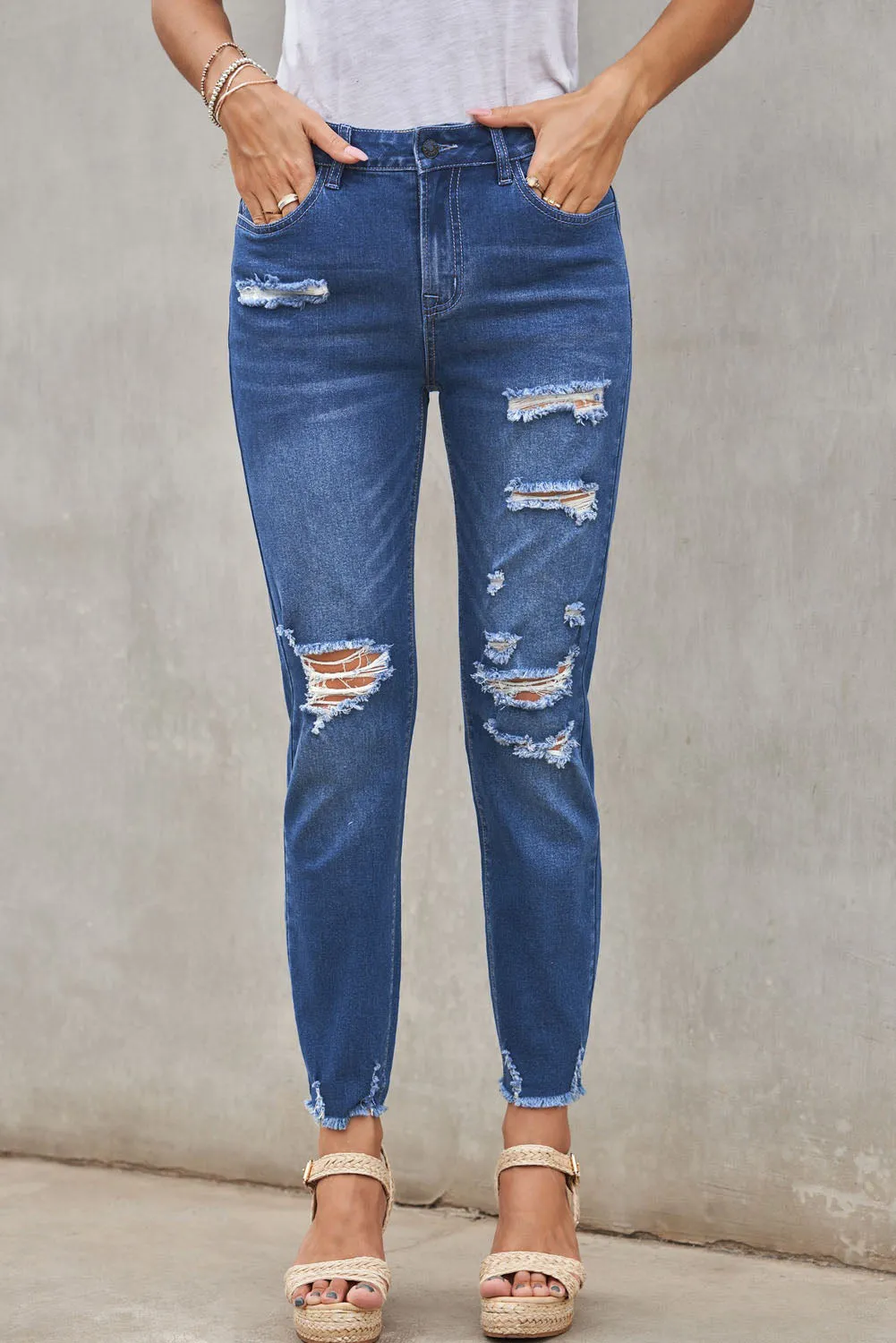 Distressed Boyfriend Denim Pants