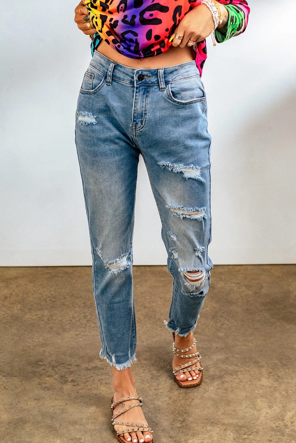 Distressed Boyfriend Denim Pants