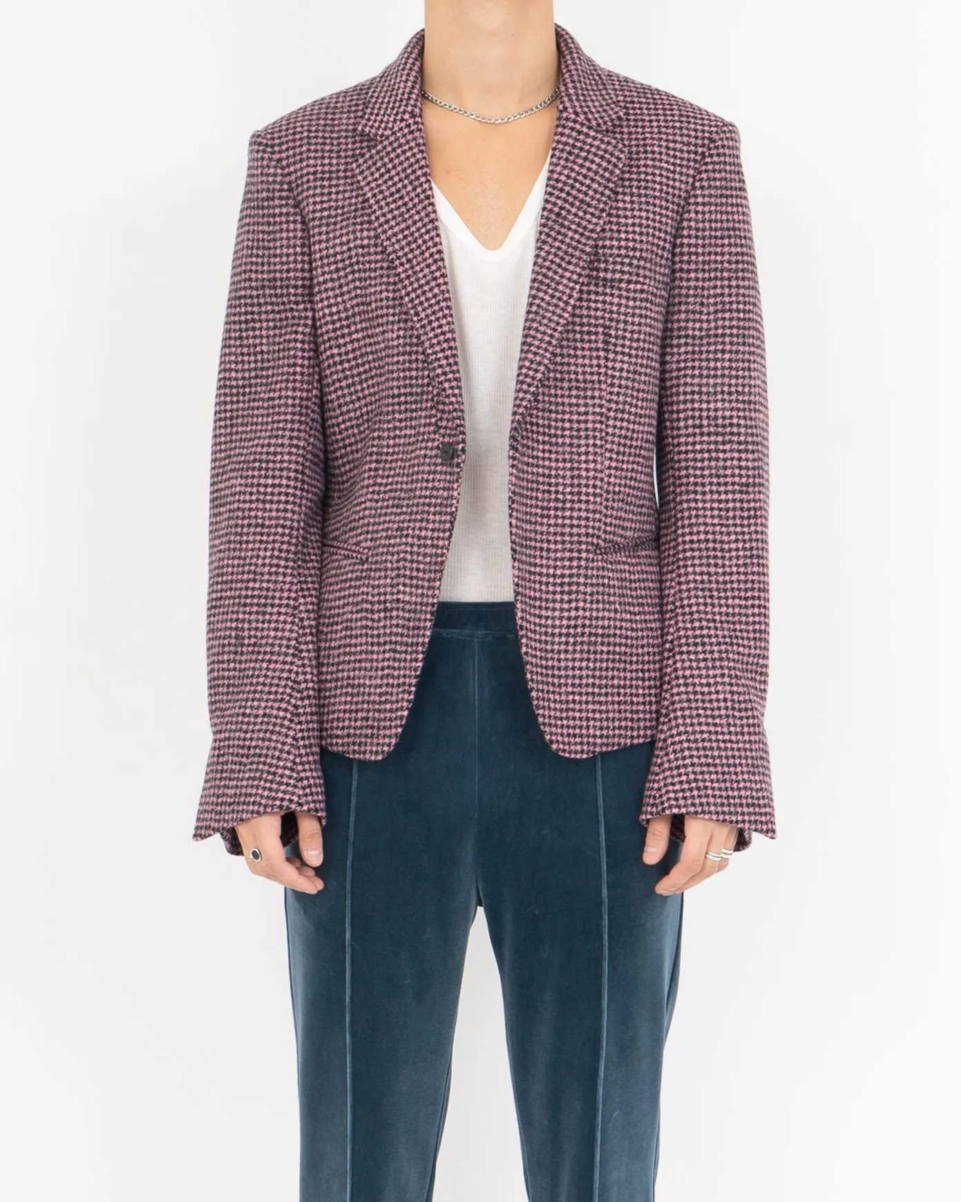 FW16 Pink Houndstooth Wool Blazer