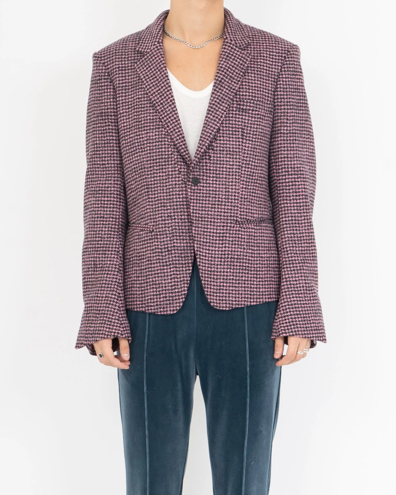 FW16 Pink Houndstooth Wool Blazer