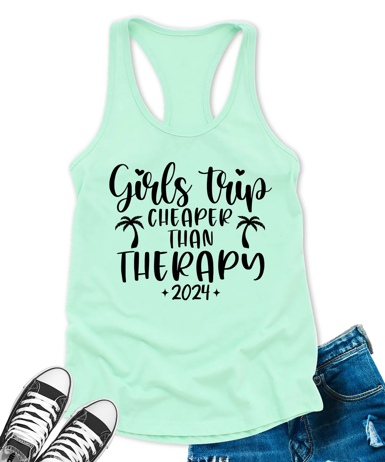 Girls Trip Cheaper Than Therapy 2024 Tank Tops for Women Letter Print Sleeveless Summer Racerback Top