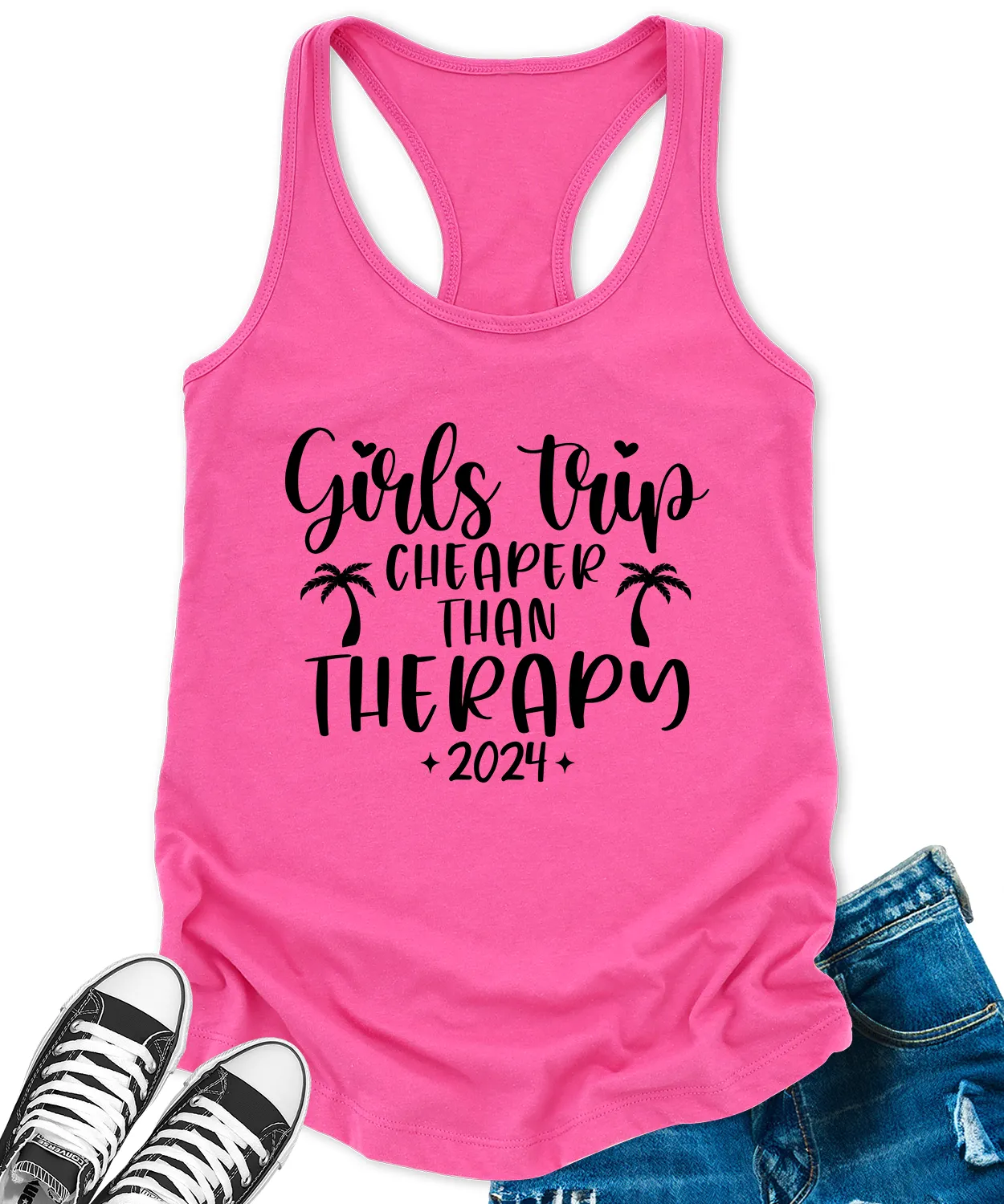 Girls Trip Cheaper Than Therapy 2024 Tank Tops for Women Letter Print Sleeveless Summer Racerback Top