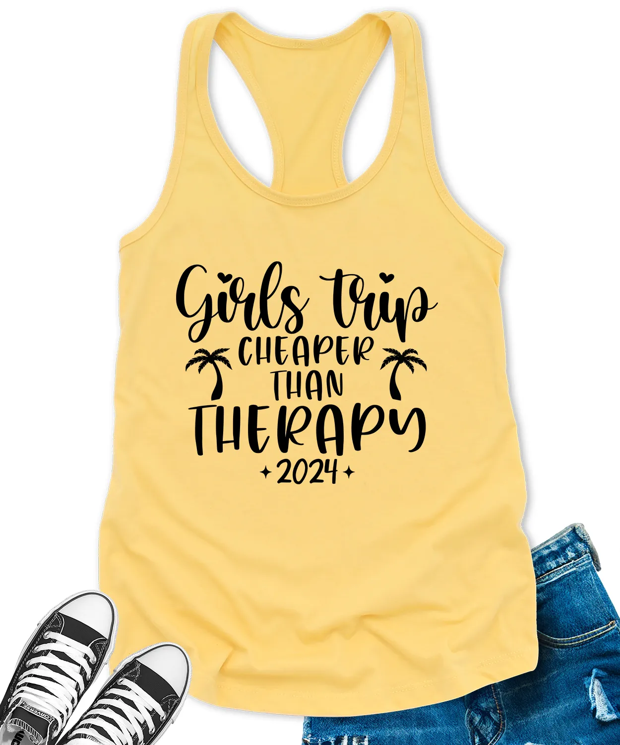 Girls Trip Cheaper Than Therapy 2024 Tank Tops for Women Letter Print Sleeveless Summer Racerback Top