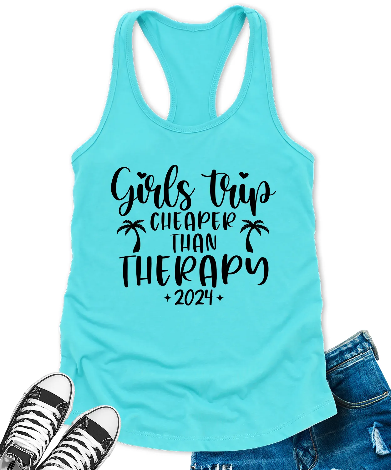 Girls Trip Cheaper Than Therapy 2024 Tank Tops for Women Letter Print Sleeveless Summer Racerback Top