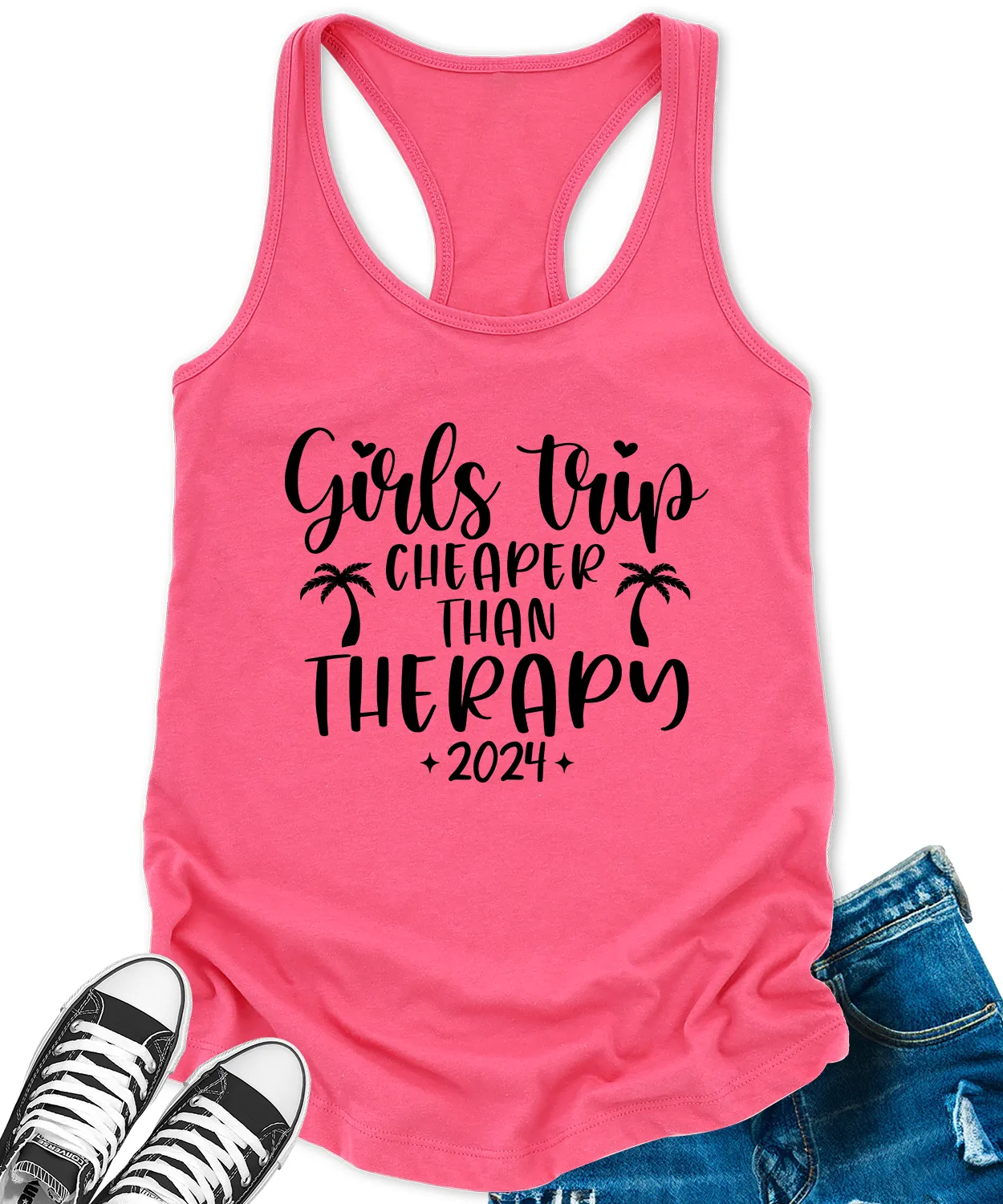 Girls Trip Cheaper Than Therapy 2024 Tank Tops for Women Letter Print Sleeveless Summer Racerback Top