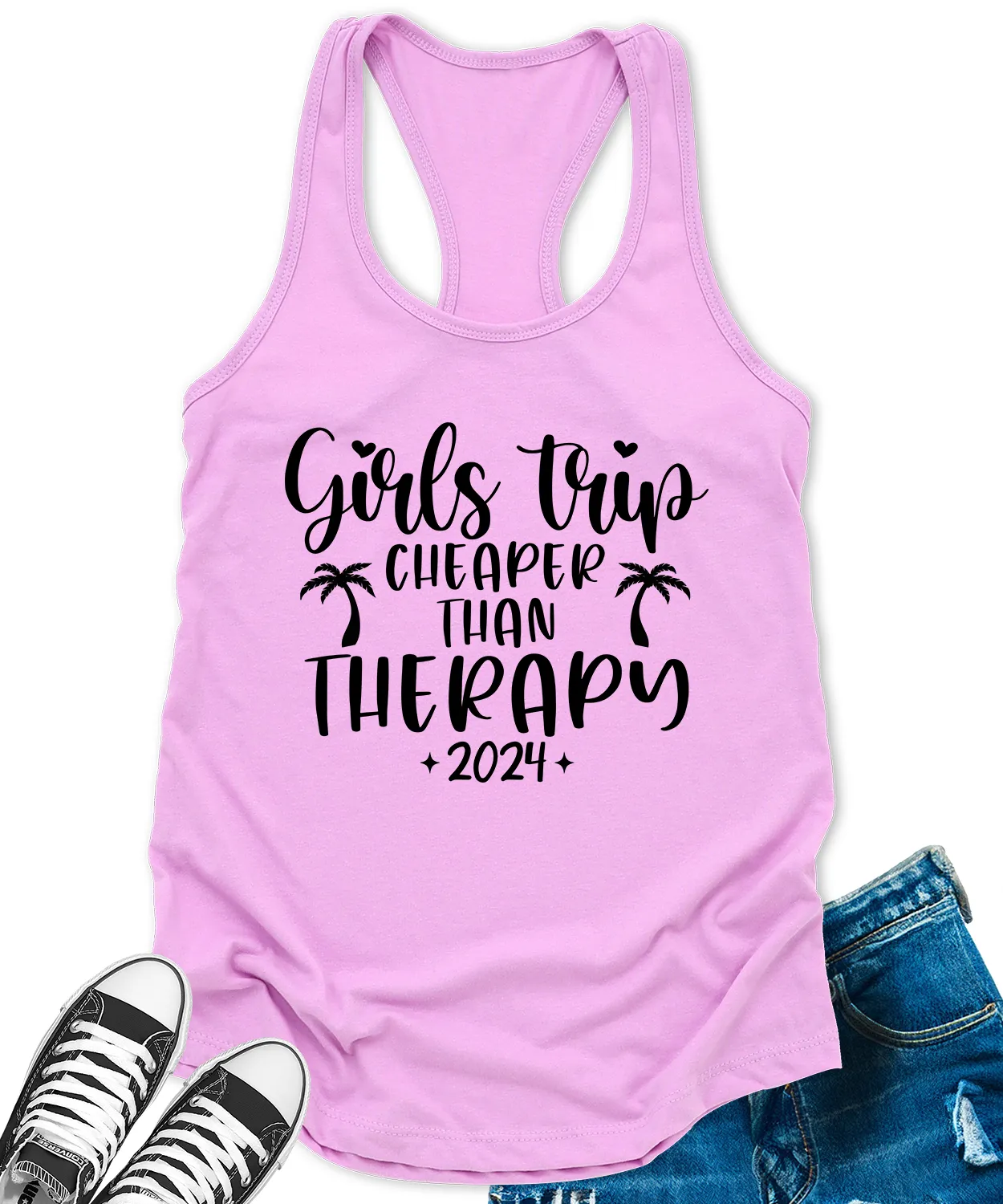 Girls Trip Cheaper Than Therapy 2024 Tank Tops for Women Letter Print Sleeveless Summer Racerback Top