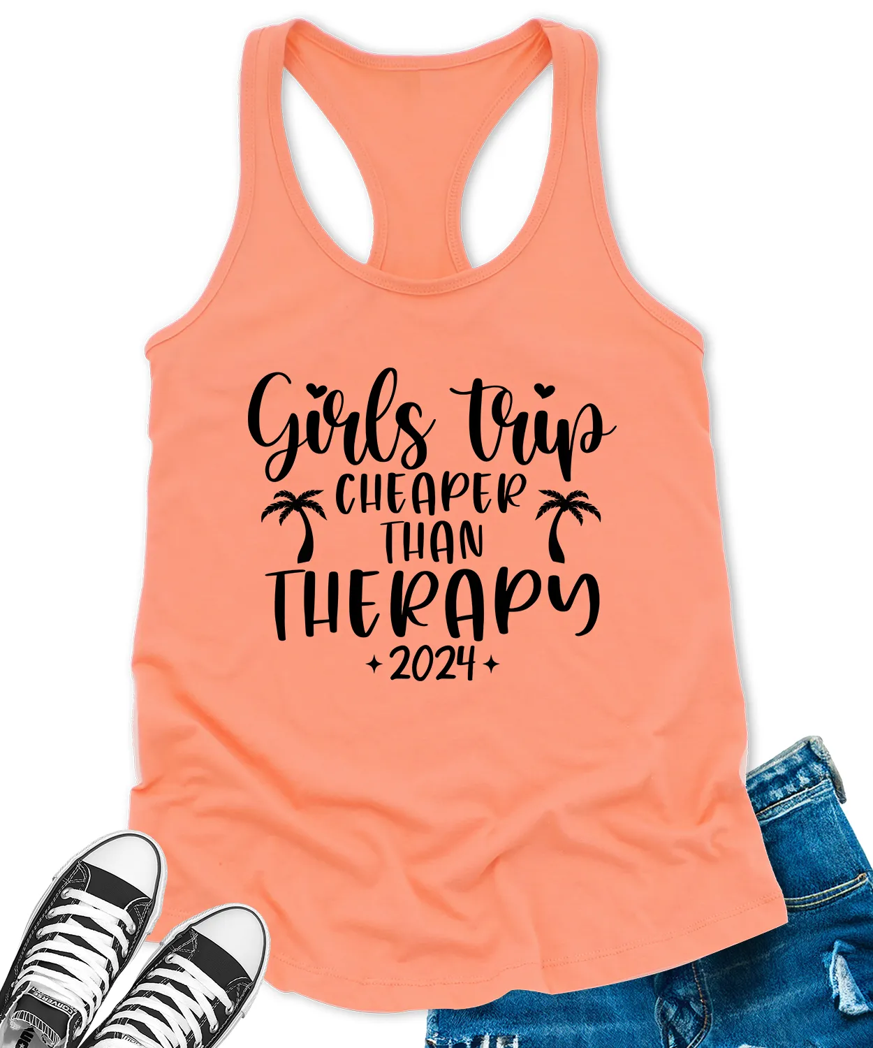 Girls Trip Cheaper Than Therapy 2024 Tank Tops for Women Letter Print Sleeveless Summer Racerback Top