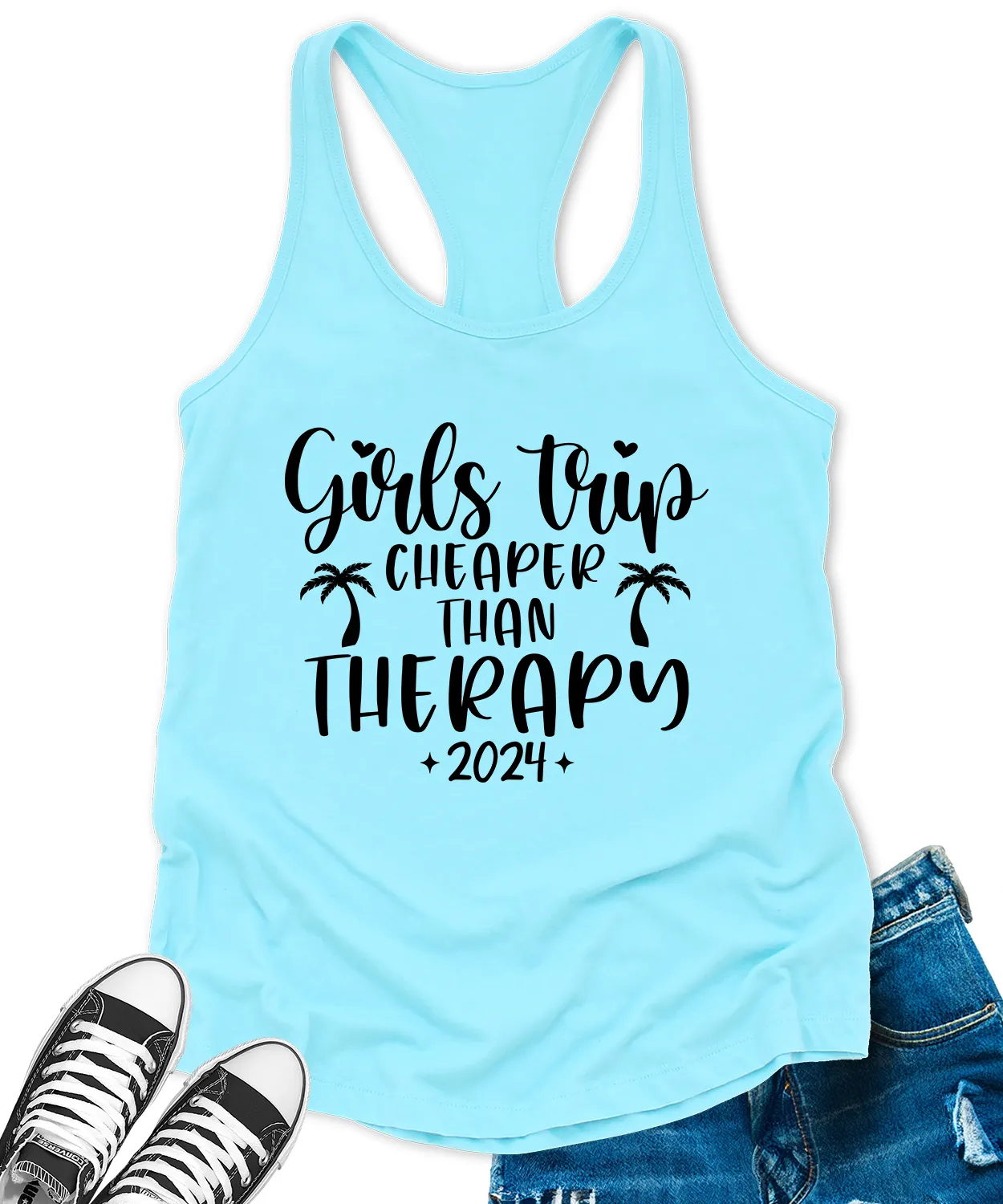 Girls Trip Cheaper Than Therapy 2024 Tank Tops for Women Letter Print Sleeveless Summer Racerback Top