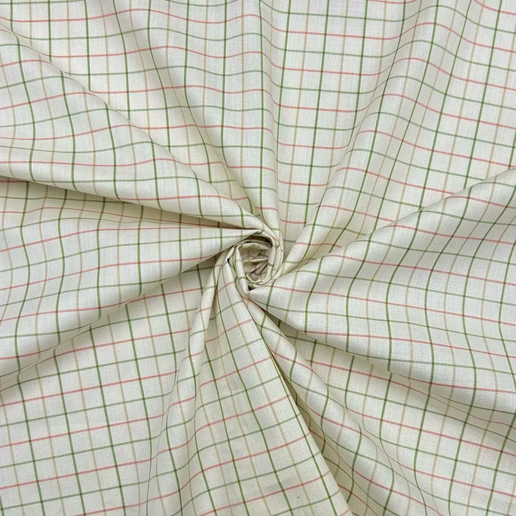 Green and Red Checkered Cotton Shirting Fabric