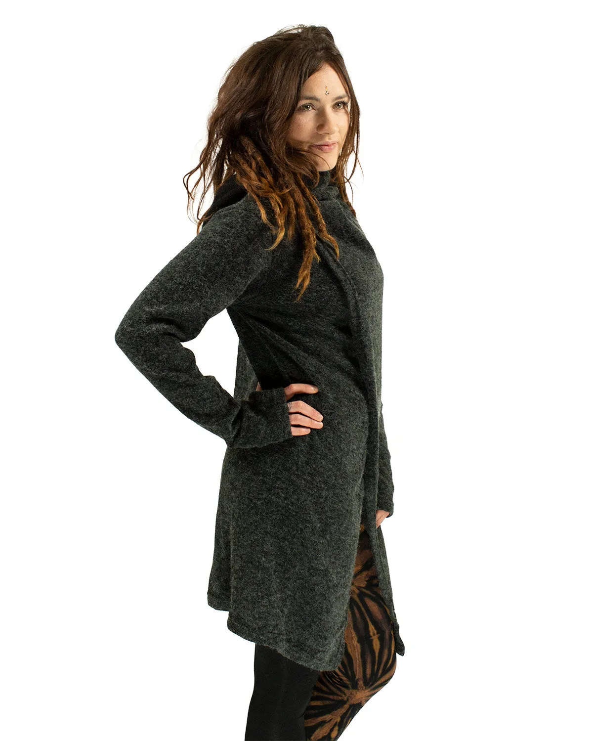 HOODED LONG CARDIGAN JACKET CHARCOAL