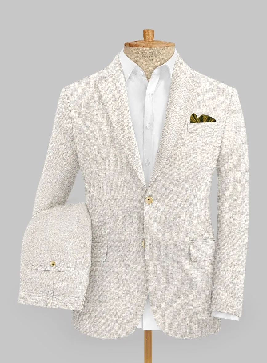 Italian Prato Beige Sharkskin Linen Suit