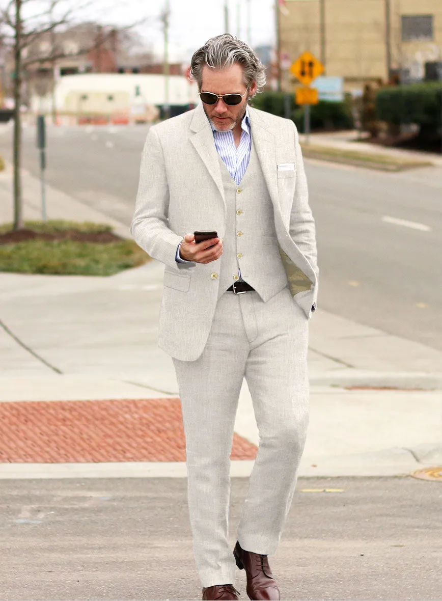 Italian Prato Beige Sharkskin Linen Suit