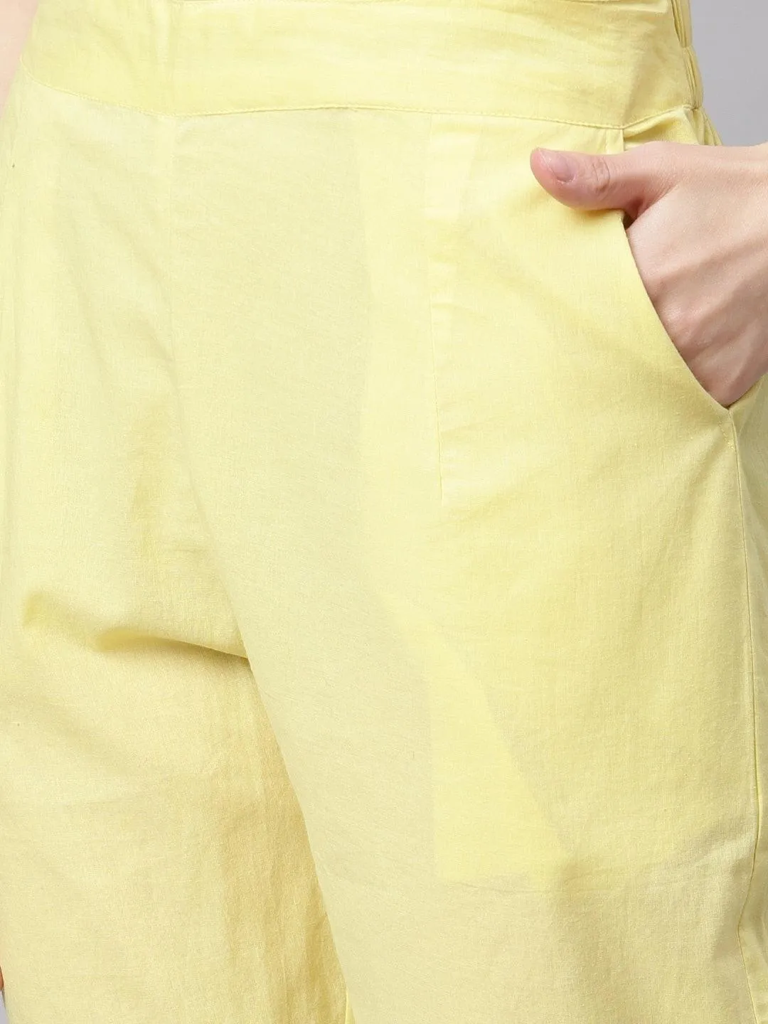 Jashvi  yellow Cotton Straight Kurta pant set