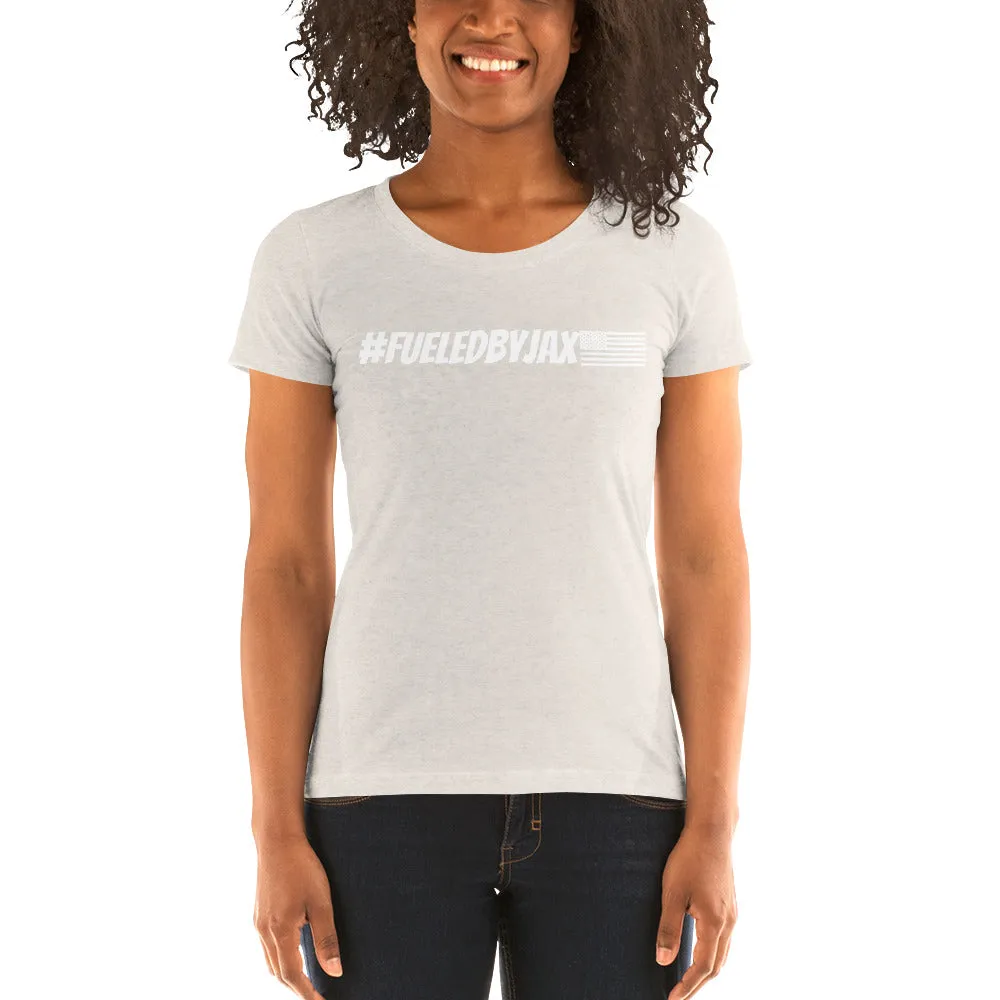 Jax Nutrition White #fueledbyjax Ladies' short sleeve Tri-Blend Tee (Bella   Canvas 8413)