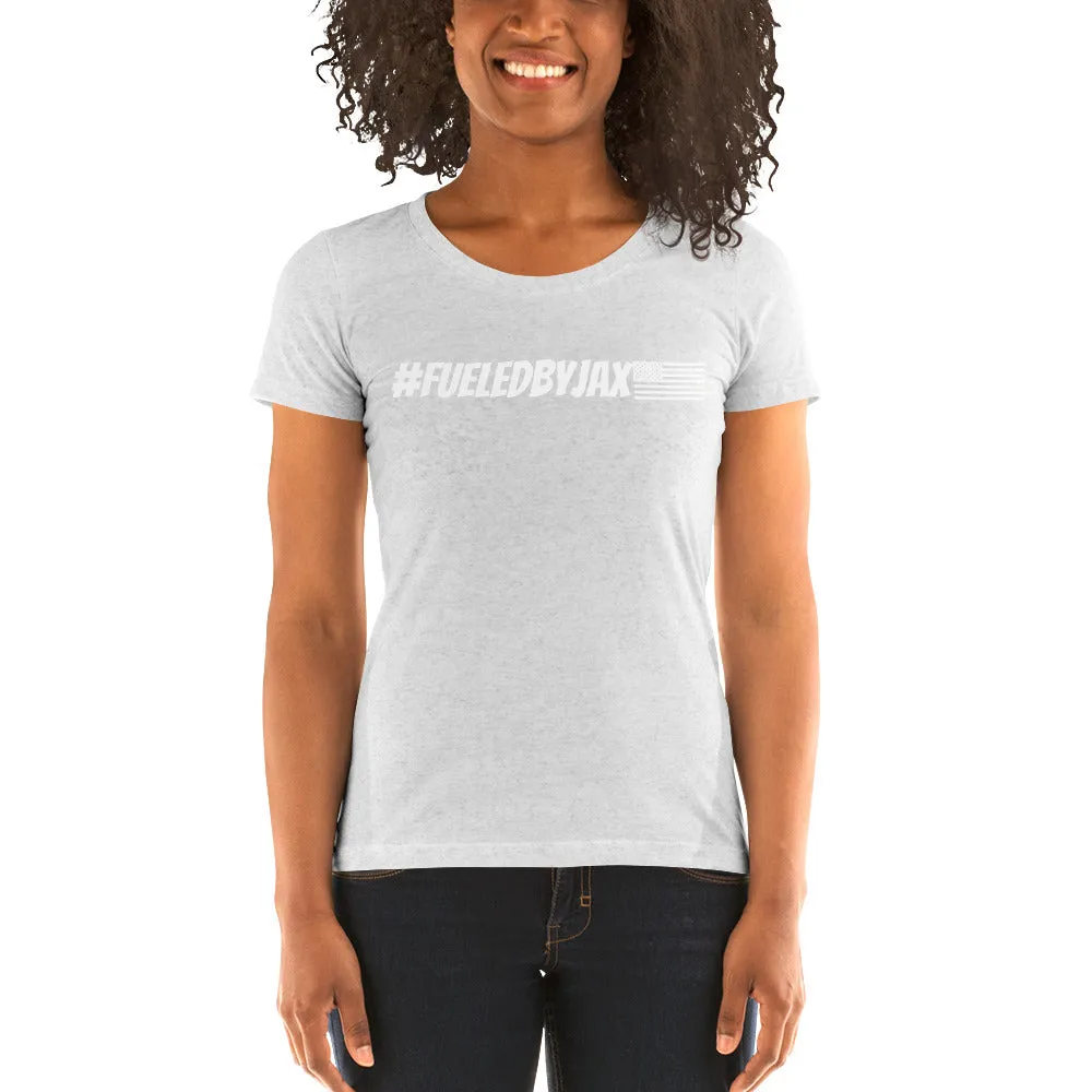 Jax Nutrition White #fueledbyjax Ladies' short sleeve Tri-Blend Tee (Bella   Canvas 8413)