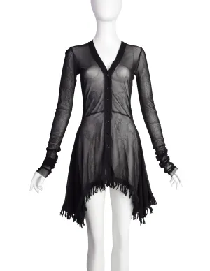 Jean Paul Gaultier Vintage Black Sheer Mesh Fringe Trim Cardigan