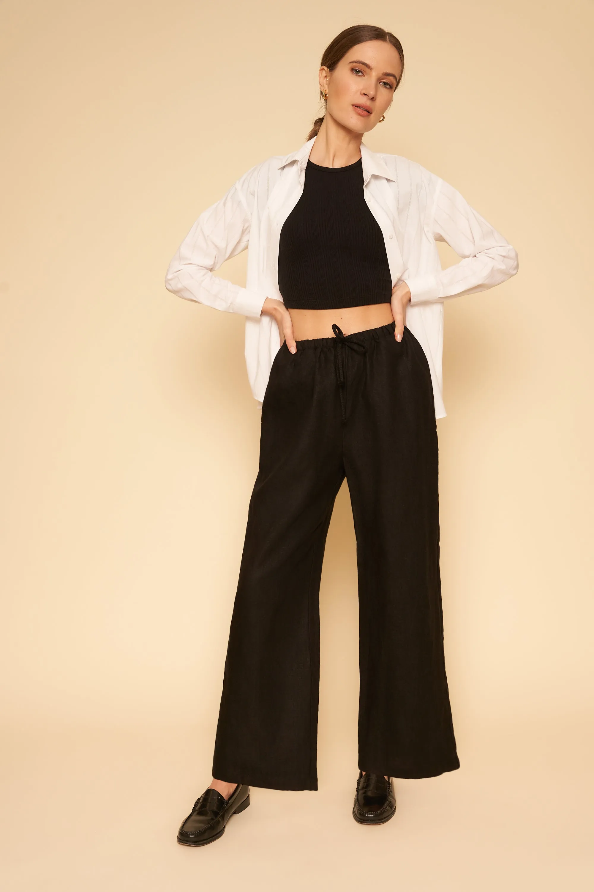 Kira Pant in Black Linen