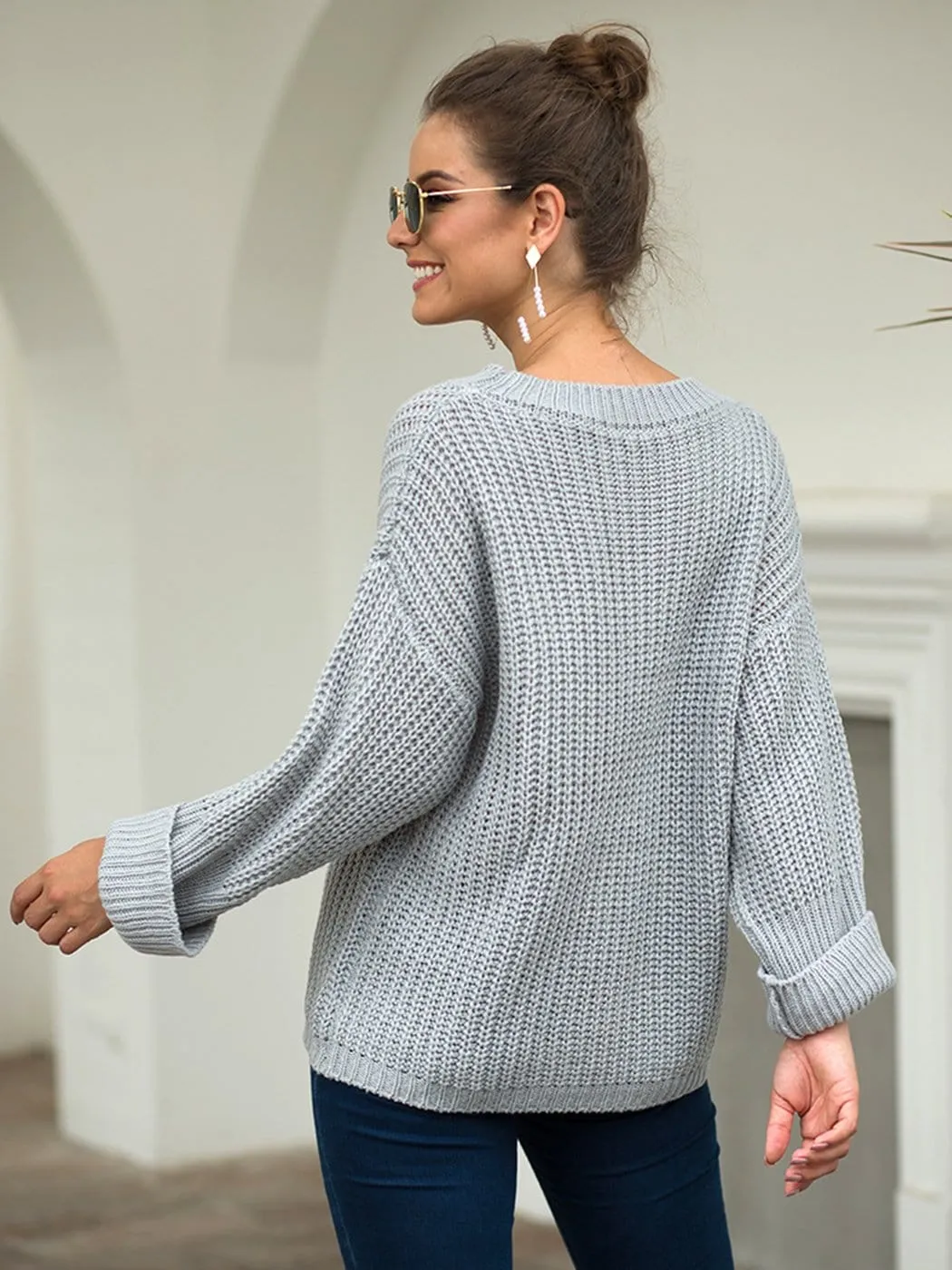 Knitted Turtleneck Sweater With Batwing Sleeves