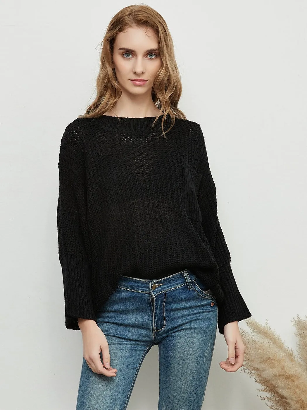 Knitted Turtleneck Sweater With Batwing Sleeves