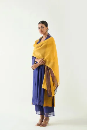 Kriya: Cotton Silk color block choga set - Purple and Mustard