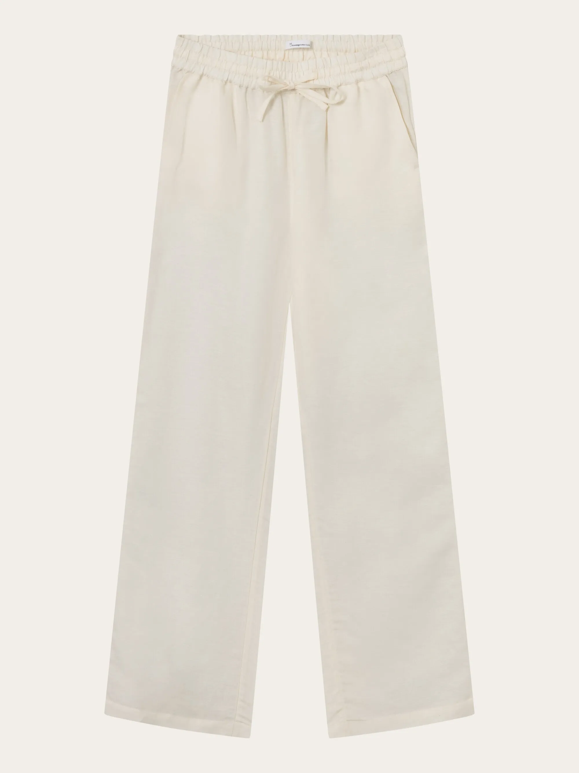 Linen Mix Elastic Waist Pants - Buttercream