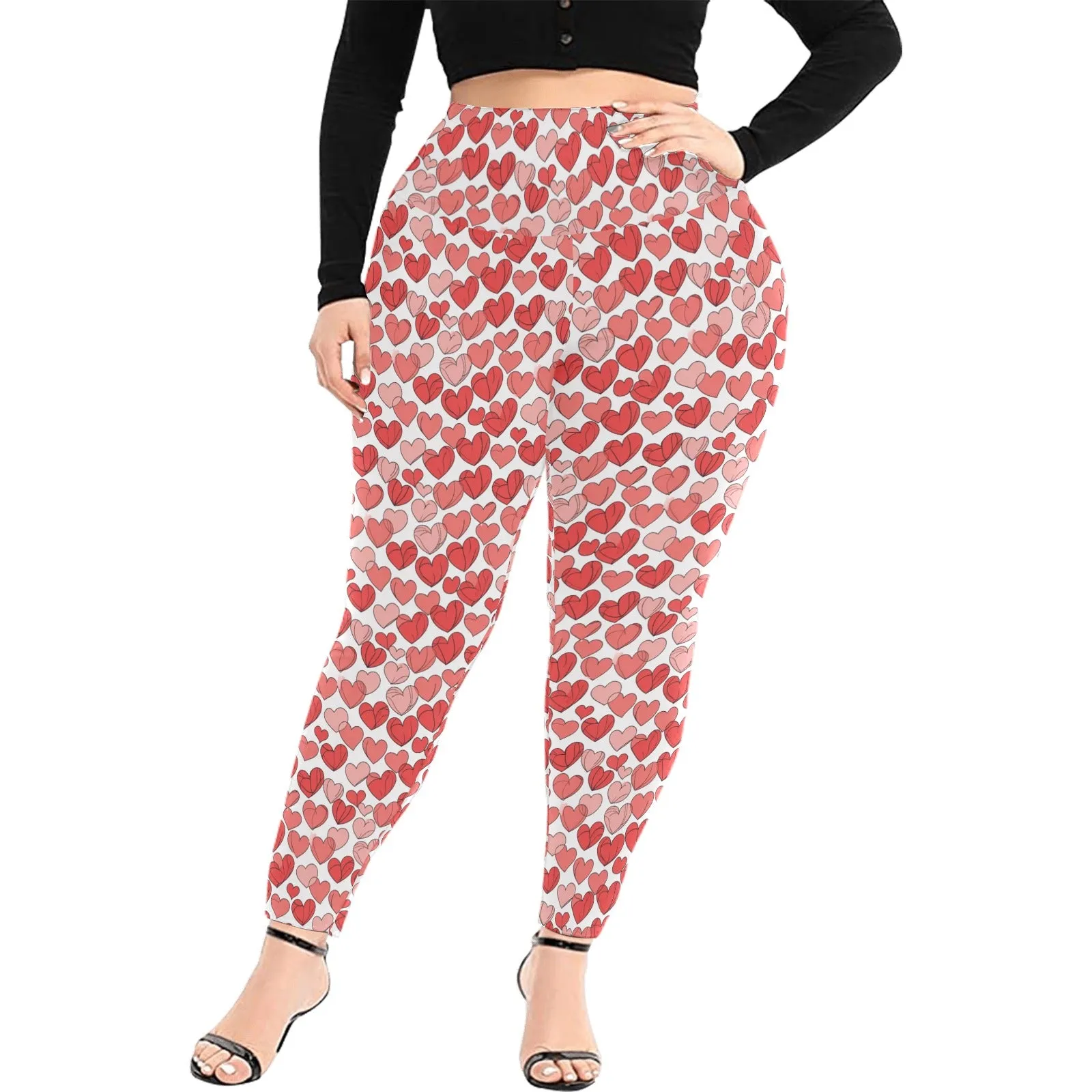 Little Hearts Women's Plus Size High Waited Leggings Women's High Waist Leggings(Plus Size)(ModelL45)