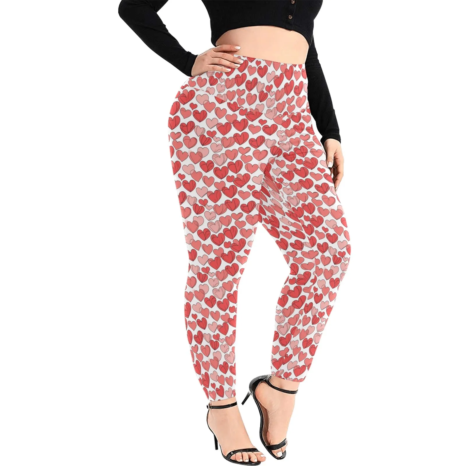 Little Hearts Women's Plus Size High Waited Leggings Women's High Waist Leggings(Plus Size)(ModelL45)