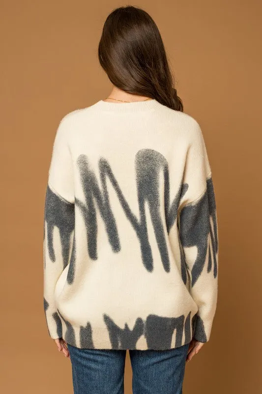 Long Sleeve Spray Print Sweater